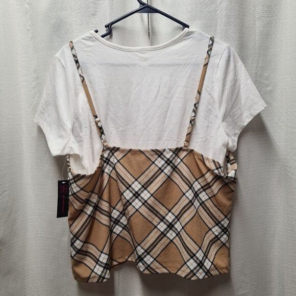 NWT No Boundaries Womens Khaki Plaid Tank and Tee Combo | Size: XXL - Picture 3 of 4